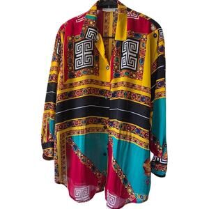 Vtg Jeweled Martinique Medium Button up Blouse Treasure Long Sleeve Glamour 80s